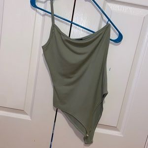 Small olive green one shoulder body suit